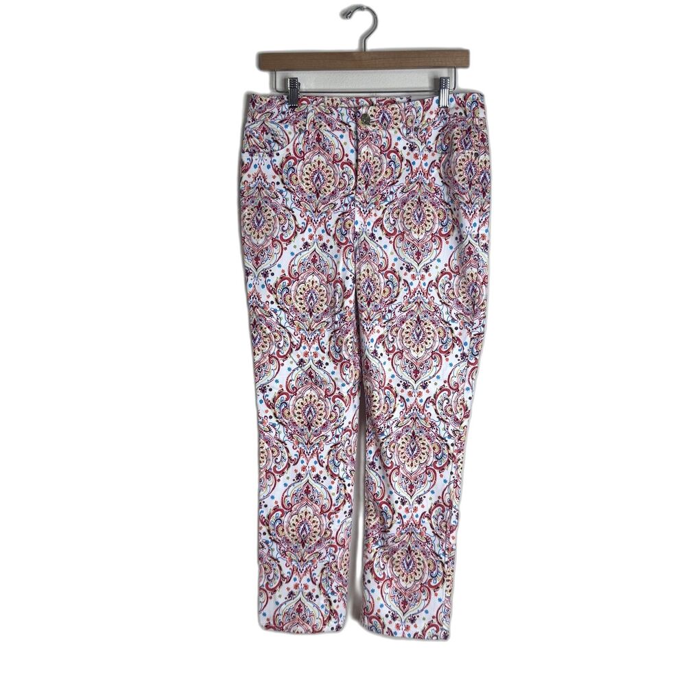 Chico's Jeans Womens 8P Petite White So Slimming Girlfriend Slim Leg‎ Paisley